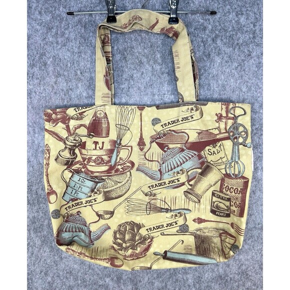 Trader Joe’s Canvas Vintage Look Tote Bag Kitchen Utensils Wine Baking Tea Cocoa - Picture 1 of 11